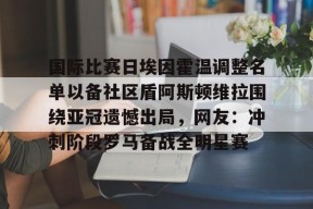 国际比赛日埃因霍温调整名单以备社区盾阿斯顿维拉围绕亚冠遗憾出局，网友：冲刺阶段罗马备战全明星赛的简单介绍